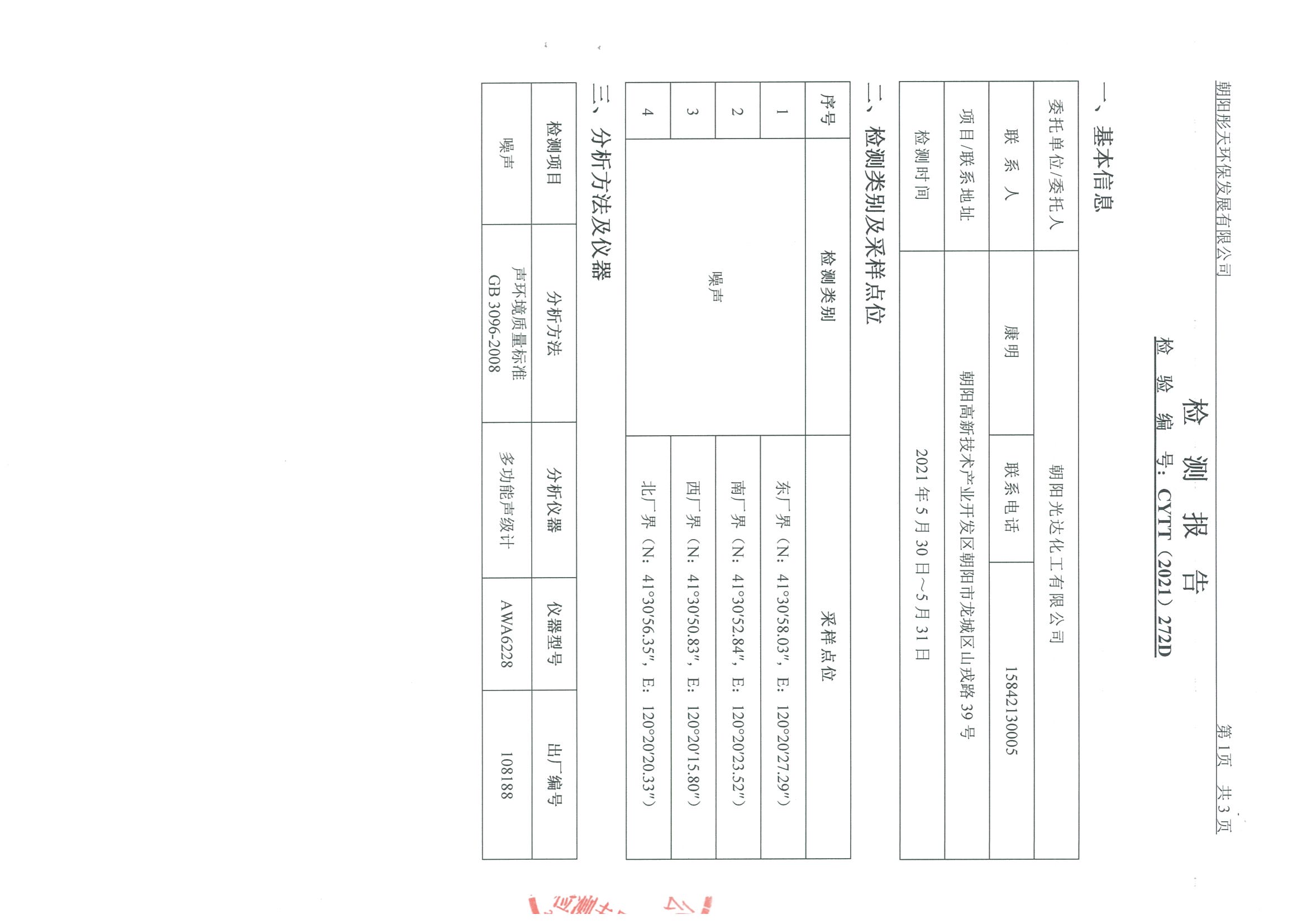 光達化工環(huán)境空氣、噪聲、地下水監(jiān)測數(shù)據(jù)